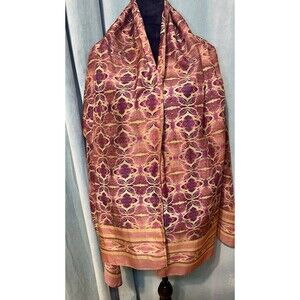 Brown Burgundy Saree Woven Ikat Printed Blend Silk Sari 70 X 50 Pashmina